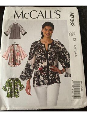 McCalls Shirt Sewing Pattern Size Large XLarge 2X M7362 - Uncut 2016